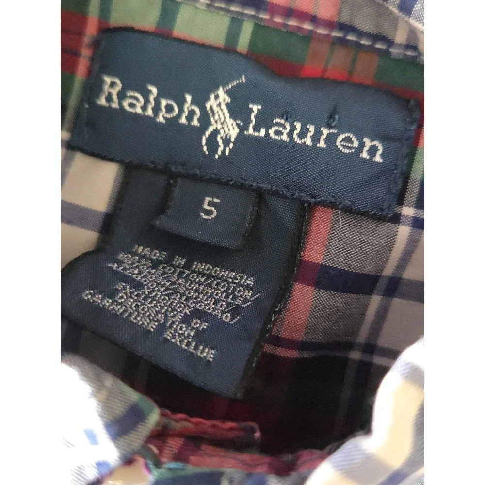 Polo Ralph Lauren Boys 5 Oxford Shirt Long Sleeve Buttons Multi‎ Plaid Pony Logo
